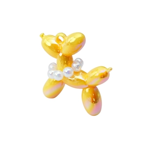 Iridescent yellow balloon dog charm with pearl collar for DIY jewelry making
