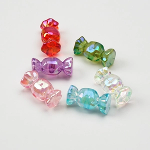 Colorful candy-shaped acrylic beads with iridescent finish for DIY jewelry and crafts