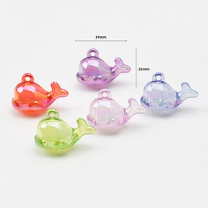 Set of five iridescent translucent whale charms for DIY crafts and keychains