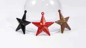 Three 3D star pendants in black, red, and brown with gold splatter detail for DIY crafts