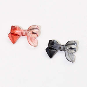 Transparent bow-knot resin charms in red and grey with marble texture for DIY jewelry