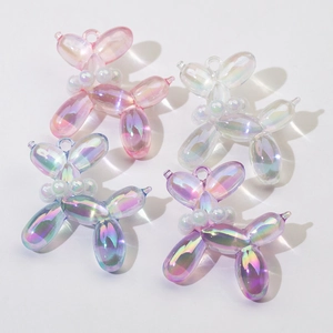 Luminous balloon dog charms in iridescent pink blue and purple for DIY accessories