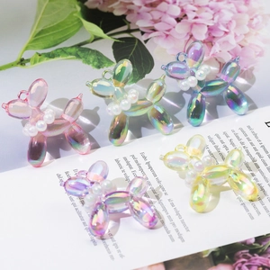 Colorful iridescent balloon dog pendants with pearl necklace for DIY jewelry making