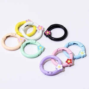 Alloy Round Spring Gate Ring Flower Decor DIY Jewelry Making Keychain Bag Accessory Connector Buckle Multi Colors