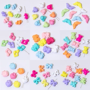 DIY Acrylic Beads Macaron Color Cartoon Bear Flower Heart Letter Number Hole Beads For Jewelry Making Keychain Accessories