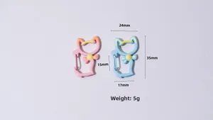Detailed size specifications for pink and blue cat-shaped spring snap ring hooks