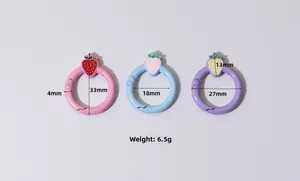 Detail view of round strawberry spring ring buckles with size dimensions and weight in 33mm
