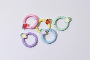 Colorful macaron spring ring hooks with cute strawberry charms for DIY crafts