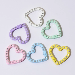 Moschettoni a cuore con strass colorati in lega per portachiavi e borse fai-da-te