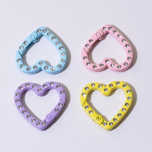 Fibbie a molla a forma di cuore con strass colorati per gioielli fai da te e portachiavi