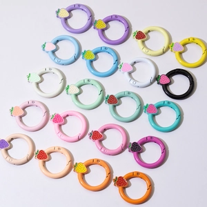 Colorful Strawberry Enamel Painted Alloy Spring Clasp Round Open Ring For DIY Keychain Bag Charm Jewelry Making Accessory