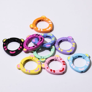 Cartoon Tiger Bear Shape Alloy Lacquered Spring Buckle Round Open Ring For DIY Keychain Bag Accessories Connector Charm