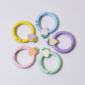 Five macaron-colored strawberry spring rings metal keychains set for DIY accessories