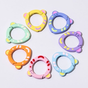 Cartoon tiger ear spring ring hooks in seven assorted colors for DIY keychain making