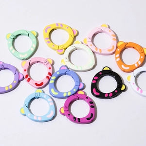 Colorful hand-painted tiger shape alloy spring ring hooks for DIY keychains and bags