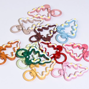 Crochet Mousqueton en Alliage Forme Sapin de Noël Anneau Rotatif DIY Accessoires de Bijoux Colorés Laqués Porte-clés Festif Artisanat
