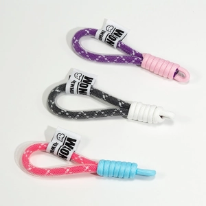 Hand-woven braided mesh lanyard keychains with cartoon labels in multiple colors