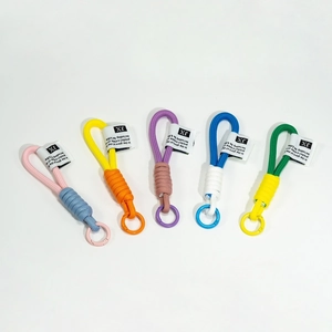Handmade braided keychain lanyard set in five vibrant colors with metal snap hooks