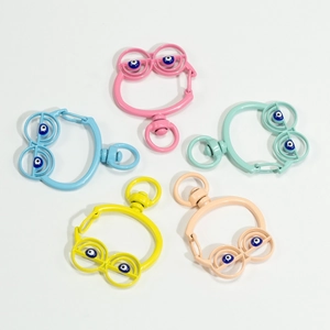Colorful macaron metal spring rings with eye design for DIY keychain accessories