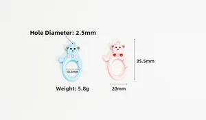 Anneaux à ressort en forme d'ours rose et bleu avec trou de 2,5 mm pour DIY