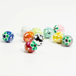 Colorful hand-painted strawberry beads with white polka dots for DIY jewelry making