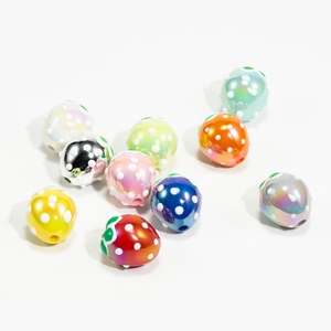 Colorful strawberry beads with polka dots for DIY jewelry making and phone charms