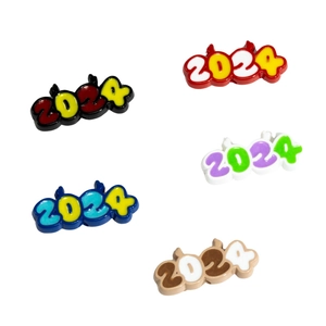 Colorful 2024 number charms with small horns for DIY jewelry and phone chain making