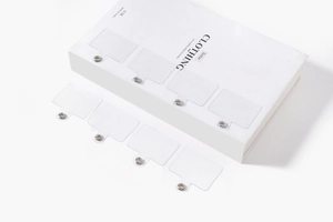 Détail de 8 languettes de fixation de téléphone en PVC transparent avec œillets en métal