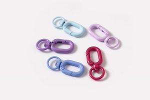 Colorful alloy spring clasp rings in five vibrant colors for DIY jewelry and keychain crafts