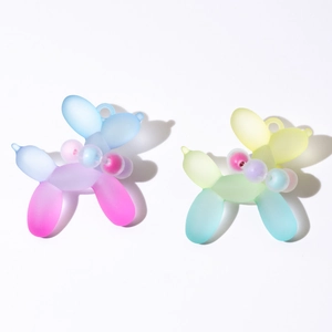 Frosted matte balloon dog pendants with macaron gradient colors and beaded neck details