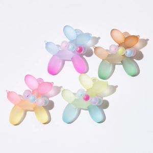 Four gradient frosted resin balloon dog pendants for DIY crafts in macaron pastel colors