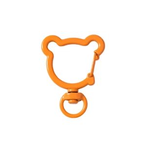 Orange bear shaped alloy spring ring keychain with 360-degree swivel connector
