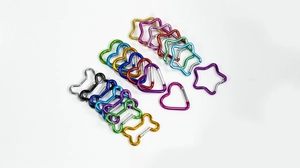 Colorful star, heart, and bone shaped metal spring snap hooks for DIY keychains