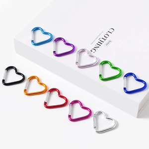 Colorful heart-shaped aluminum carabiners with spring clips for DIY keychains