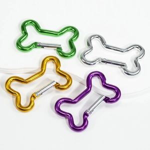 Colorful bone-shaped carabiner clips in green silver gold purple for DIY keychains