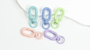 Macro view of matte macaron spring oval clasps with 360-degree swivel rings in 5 colors