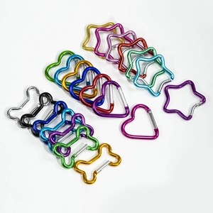 Colorful aluminum carabiners in heart, star, and bone shapes for DIY keychains