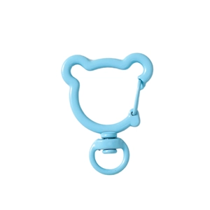 Light blue bear shaped metal spring ring with matte finish and 360-degree swivel clasp