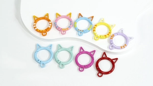 Detailed set of colorful cat-shaped alloy spring gate rings for DIY keychain crafts
