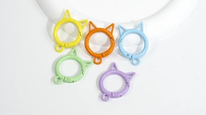 Cat ear spring rings in five macaron colors for DIY keychains and craft accessories