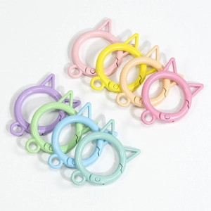 Colorful cat-shaped metal spring clasps in macaron colors for DIY keychain accessories