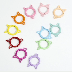 Cat-shaped spring snap hooks in ten assorted macaron colors for DIY keychains