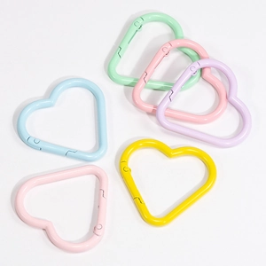 Colorful heart-shaped carabiner hooks in pastel tones for DIY keychain accessories