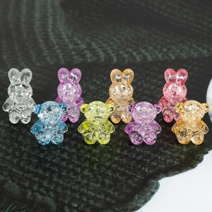 Acrylic Cartoon Bear Rabbit Beads With Ice Crackle Jelly Glitter Texture DIY Jewelry Making Accessories For Bracelet Crafts