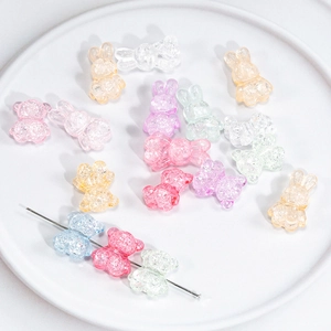 Colorful acrylic beads with ice-crack texture in bear and bunny shapes for DIY jewelry