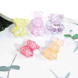 DIY colorful acrylic bear and bunny beads with glitter finish for jewelry making