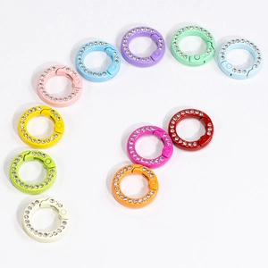 Colorful rhinestone round spring snap hooks in various candy colors for DIY accessories