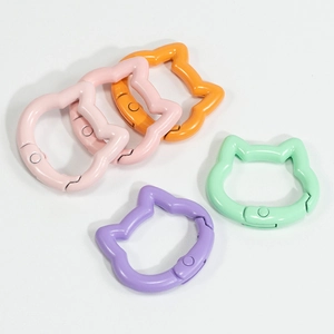 Lacquered Alloy Cat Head Spring Buckle Irregular Open Ring For DIY Keychain Bag Accessories Decorative Jewelry Connection Hook