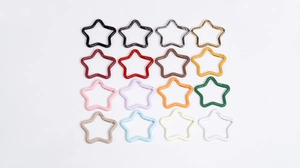 Detailed grid of 16 colorful star-shaped spring snap hooks for keychains and DIY crafts