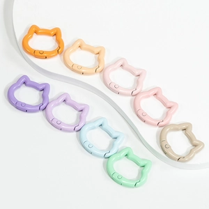 Cat shaped metal spring buckles in 8 macaron colors for DIY keychains and accessories